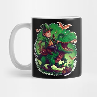 Funny Leprechaun Riding T-rex Mug